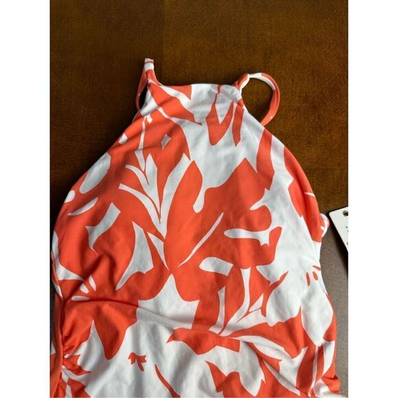 Anne Cole NWT size XS Retro Square neck coral/white print tankini swim top - Picture 4 of 12